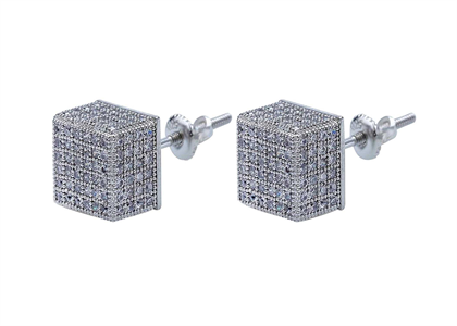 Square Curved Rhodium Plated Screw Back Stud Earrings